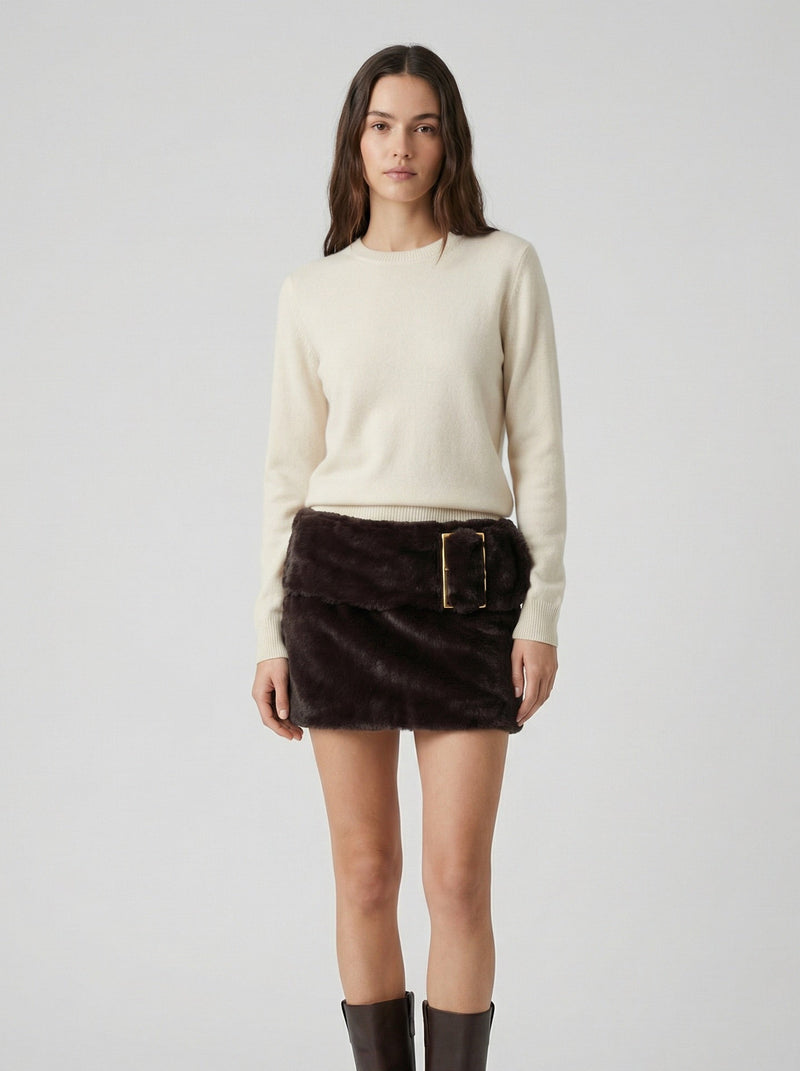 Mini-jupe ceinture en fourrure marron