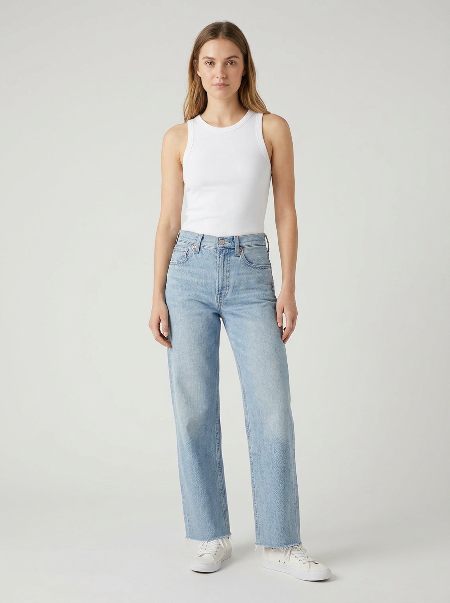 Jean droit taille haute bleu clair