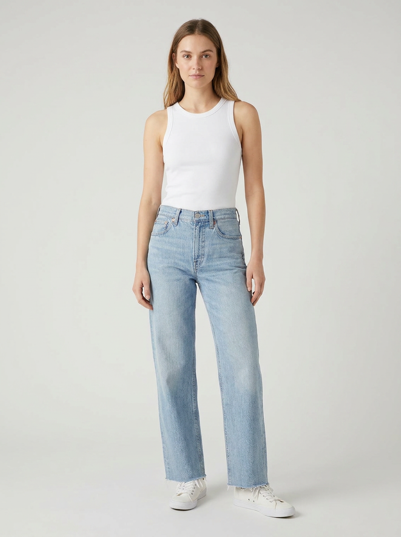 Jean droit taille haute bleu clair