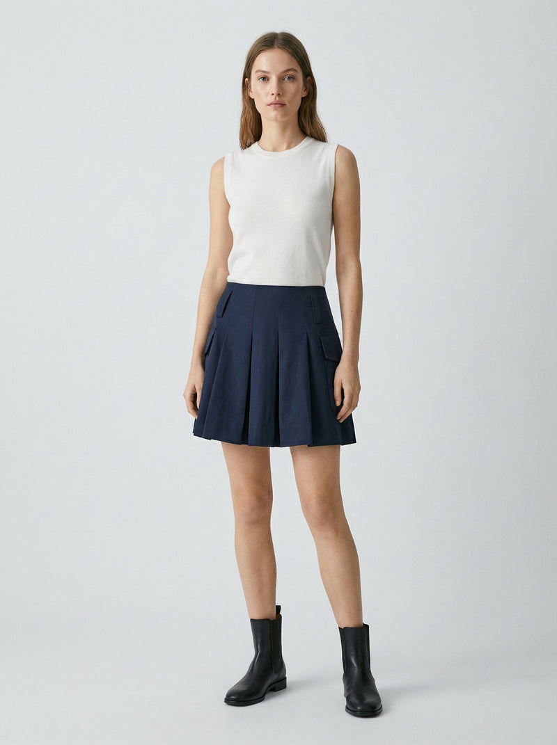 Jupe mini plissée bleu foncée