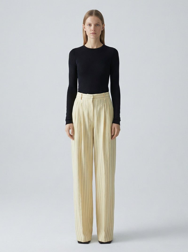 Pantalon en lin à rayures jaune