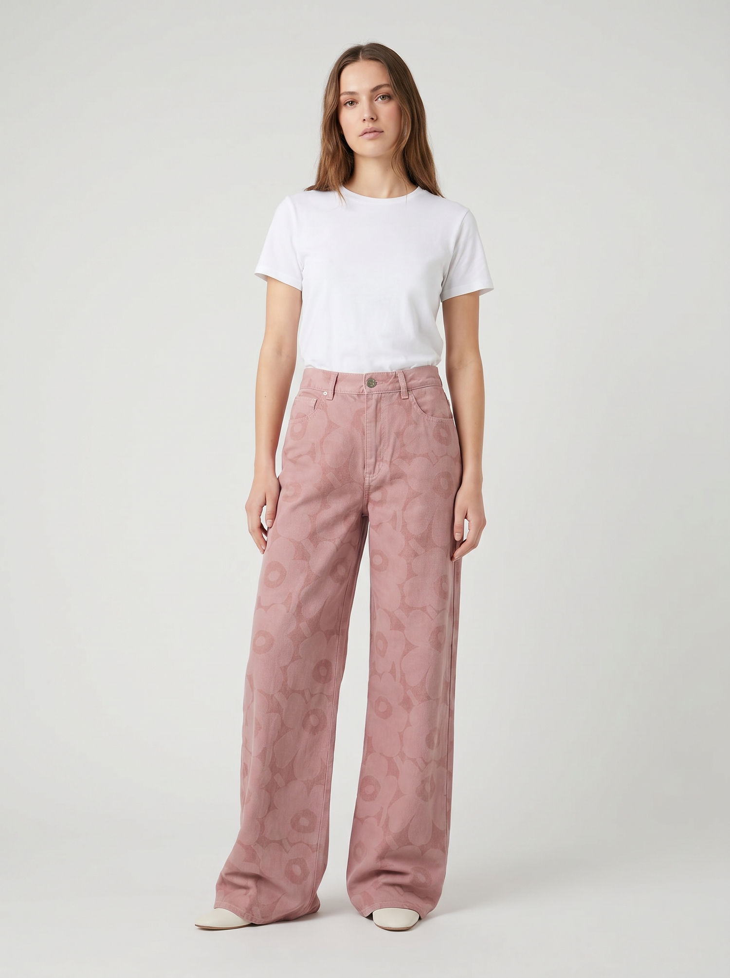Wide-leg floral trousers