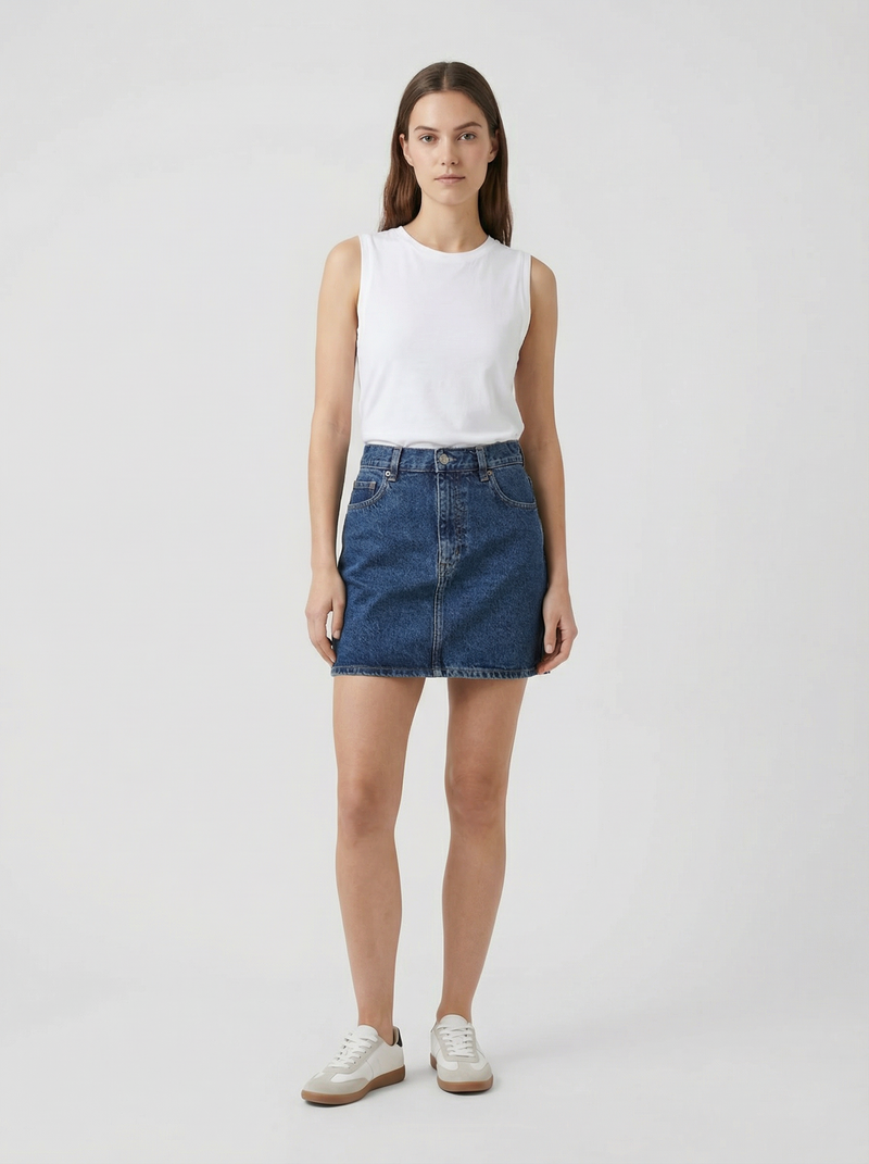 Mini jupe à 5 poches en denim bleu