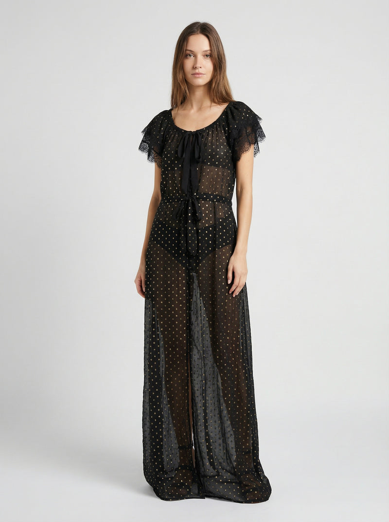 Liz Lurex Black Polka Dot Sheer Dress