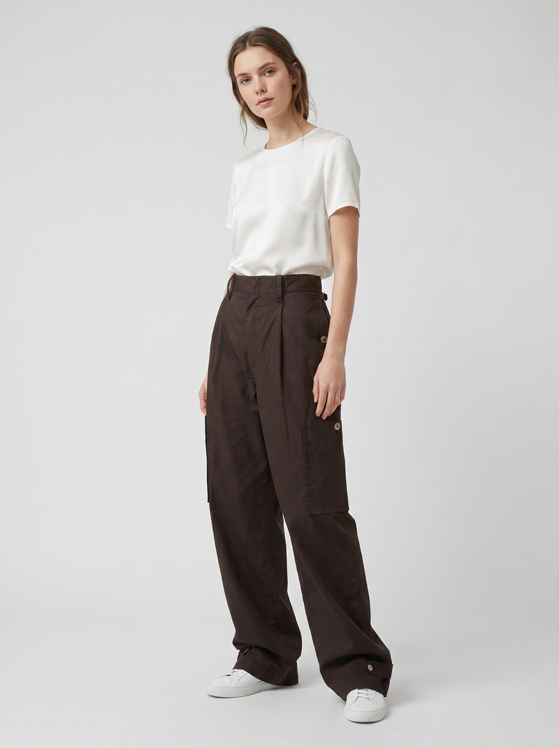 Pantalon large à pince marron