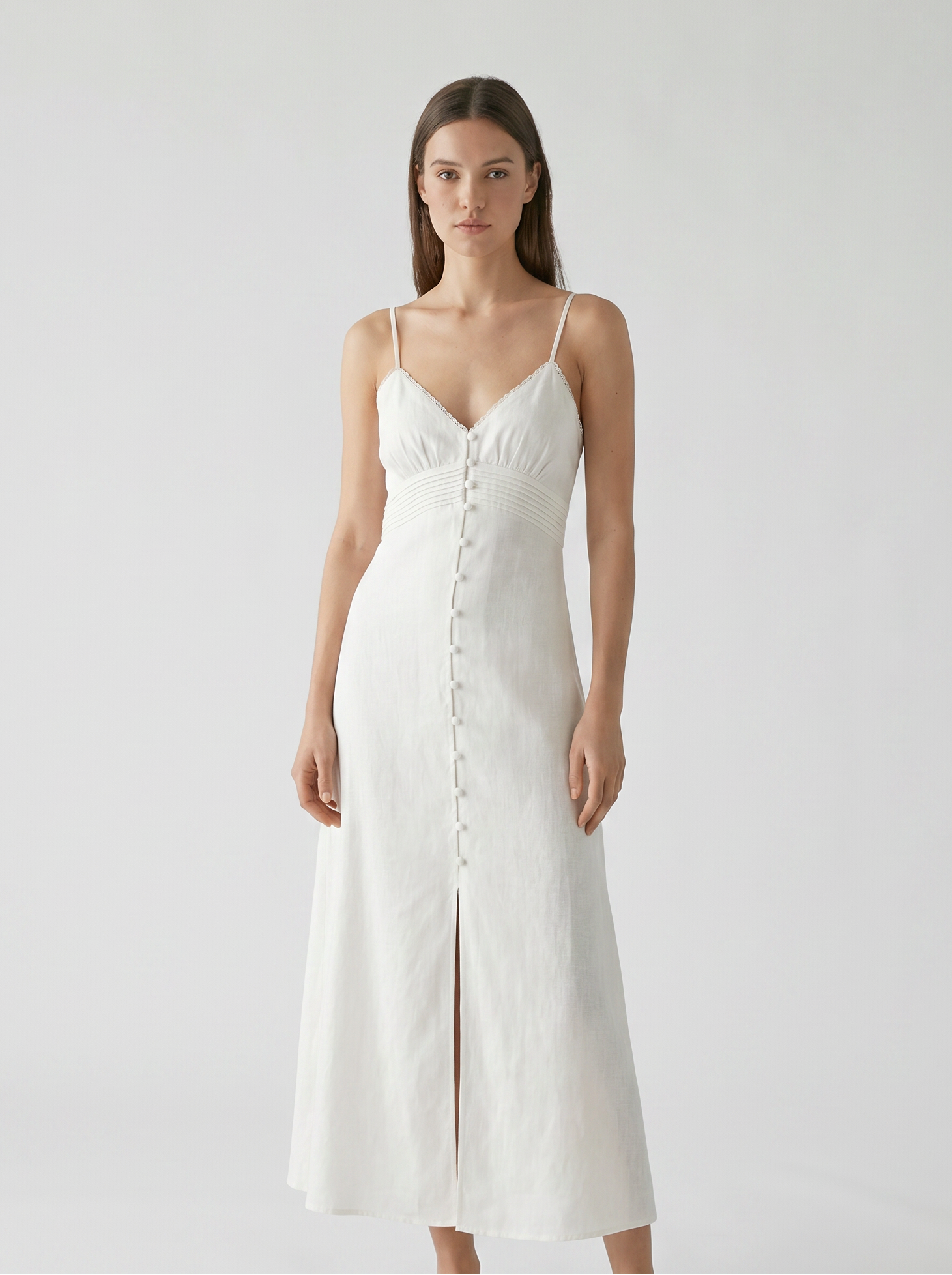 White midi dress with thin straps