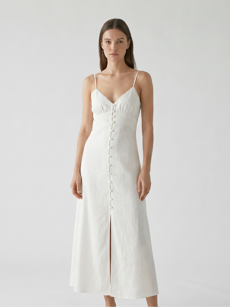 Robe midi blanche à fine bretelles