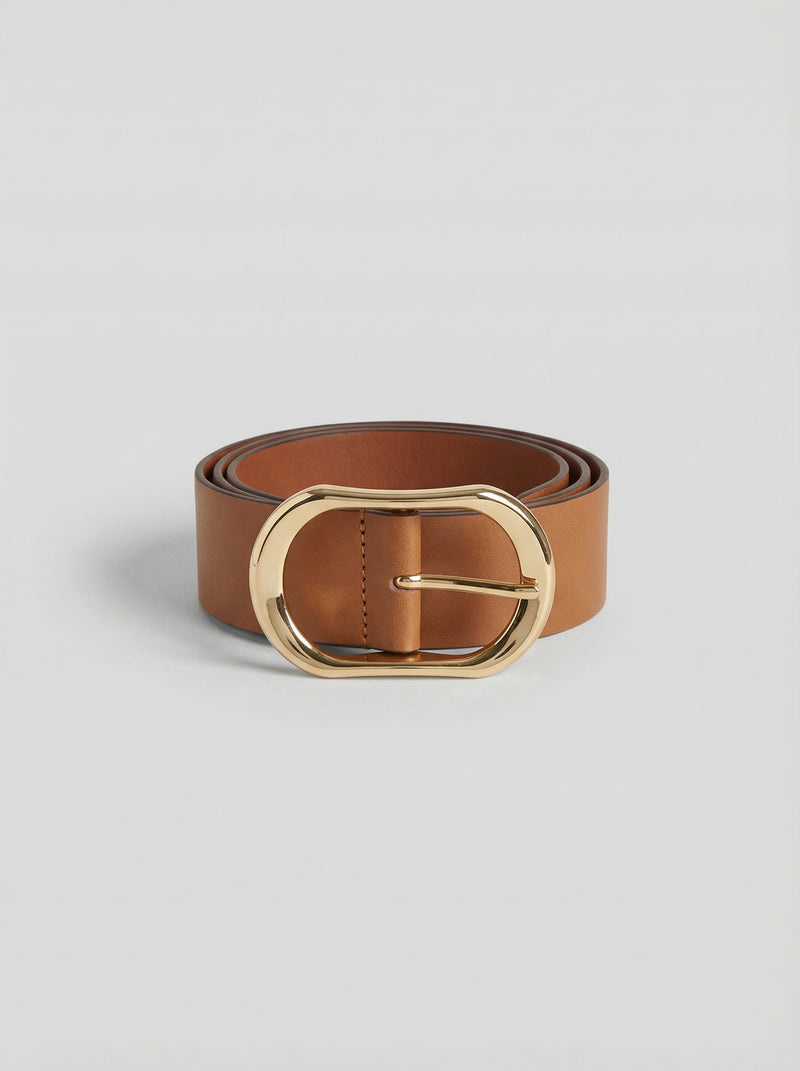 Ceinture en cuir marron boucle ovale doré