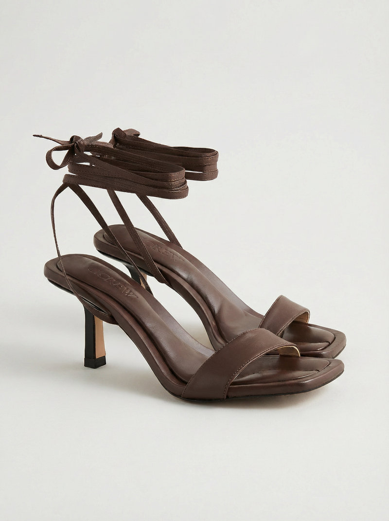 Sandales marron à lacets en cuir Leni