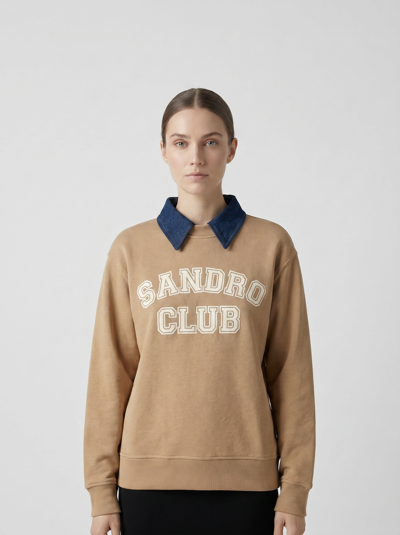 Sweat-shirt camel avec col amovible