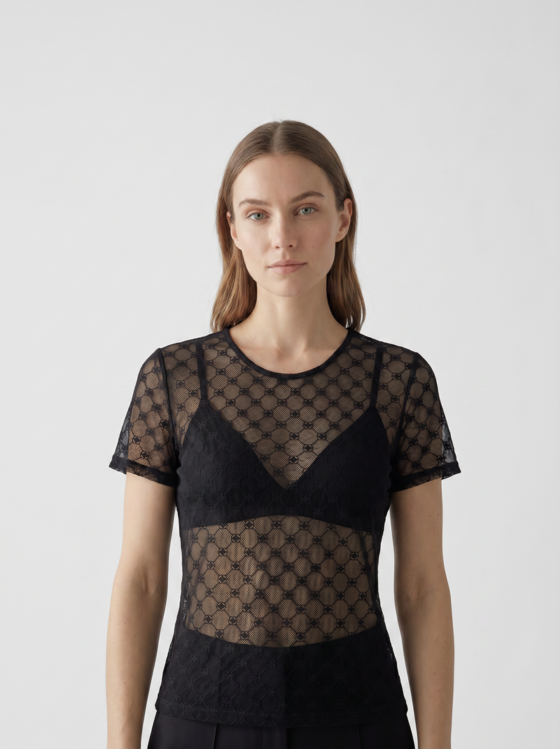 Top transparent brodé noir