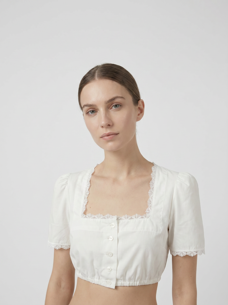 Blouse courte blanche col carré