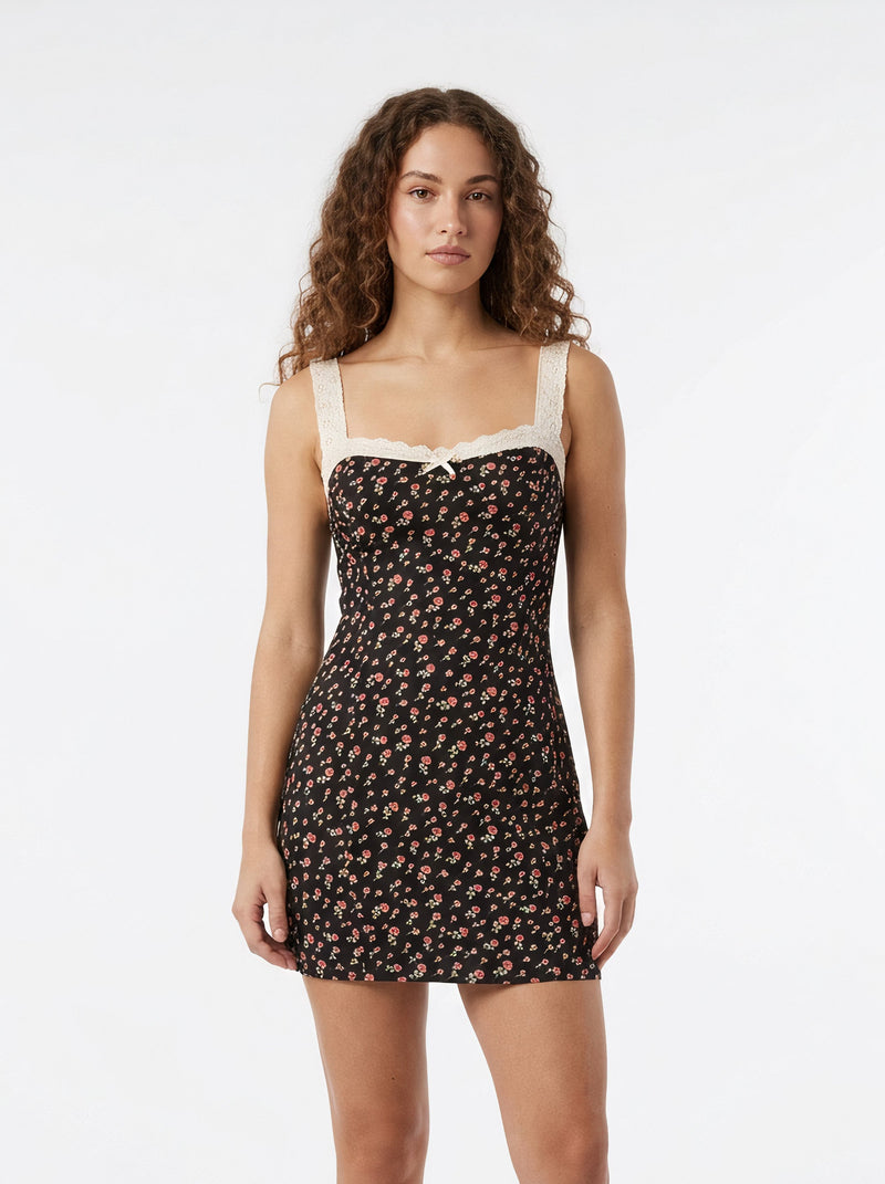 Camille black floral mini dress