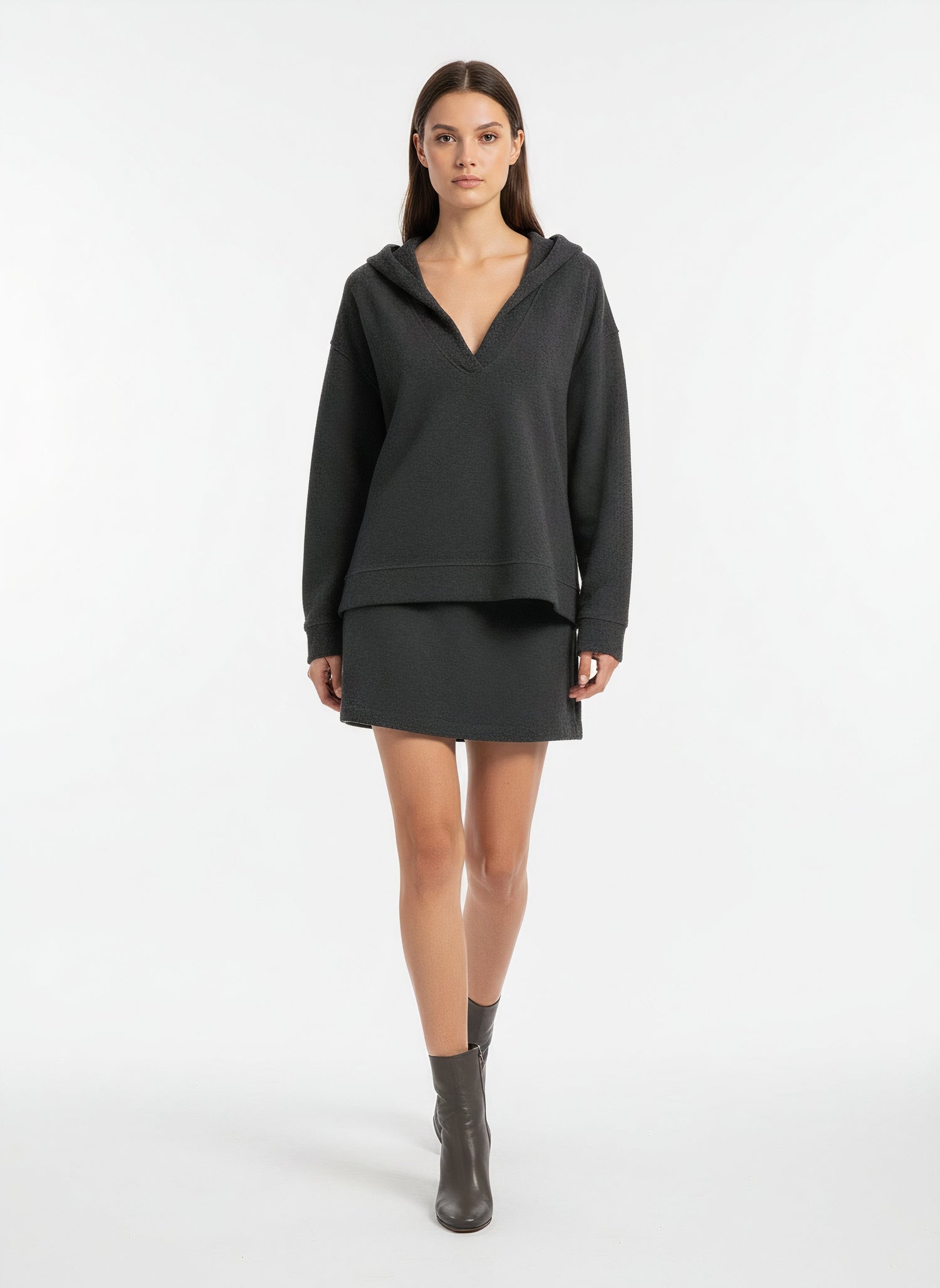 Grey wool Belsay hoodie and mini shorts set