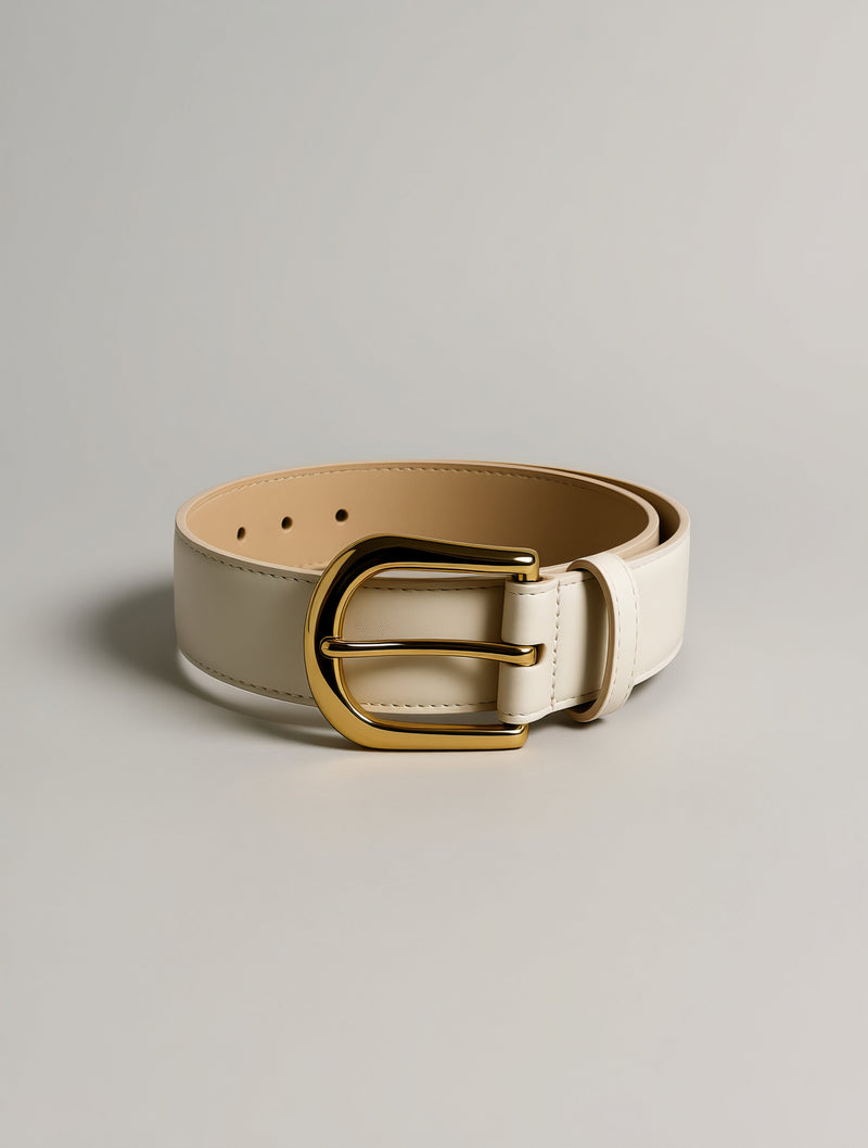 Ceinture Duke blanche en cuir à boucle dorée