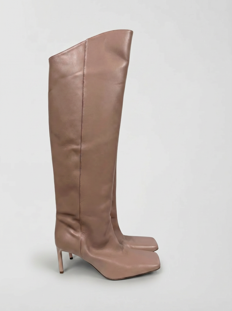 Bottes hautes Elia en cuir rose poudré